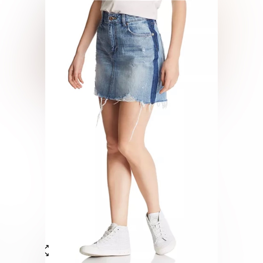 Pistola Sierra Side-Stripe Distressed Denim Skirt